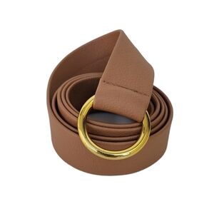 Below the Belt Faux Leather  Belt Tan Pebble Texture Gold Ring Size L51.5 ×W1.5"